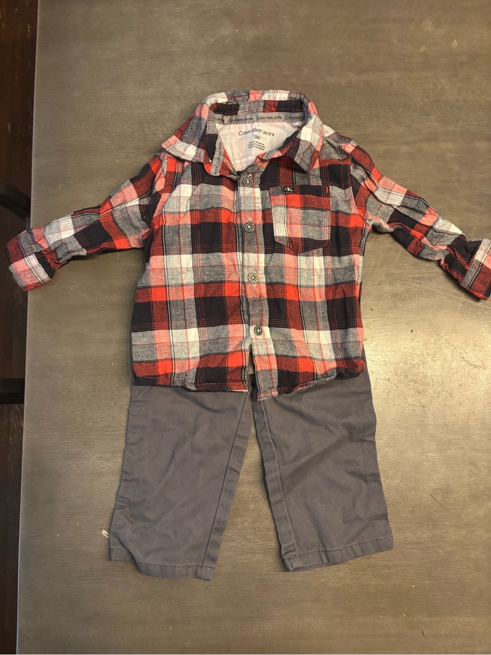 Calvin Klein Kids Red, Black & White Plaid Button-Down Shirt